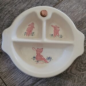 Vintage 40's Excello LITTLE BO PEEP Porcelain Baby Divided Feeding Dish Warmer